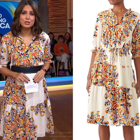 TORY BURCH ARABELLA BOHO BOHEMIAN PEASANT SILK DRESS SWEET TANGERINE EUC FLOWY - Picture 6 of 16